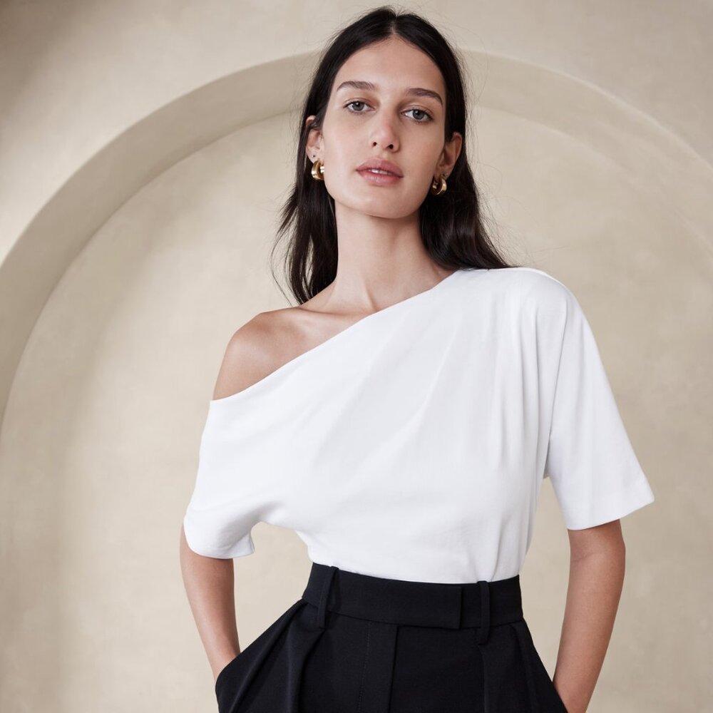 NWT Banana Republic One-Shoulder Cotton Top White Size M